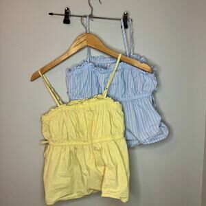 Lot of 2 Wonder Nation Girls XXL 18 Cami Tops Yellow Solid Blue Stripe Peplum